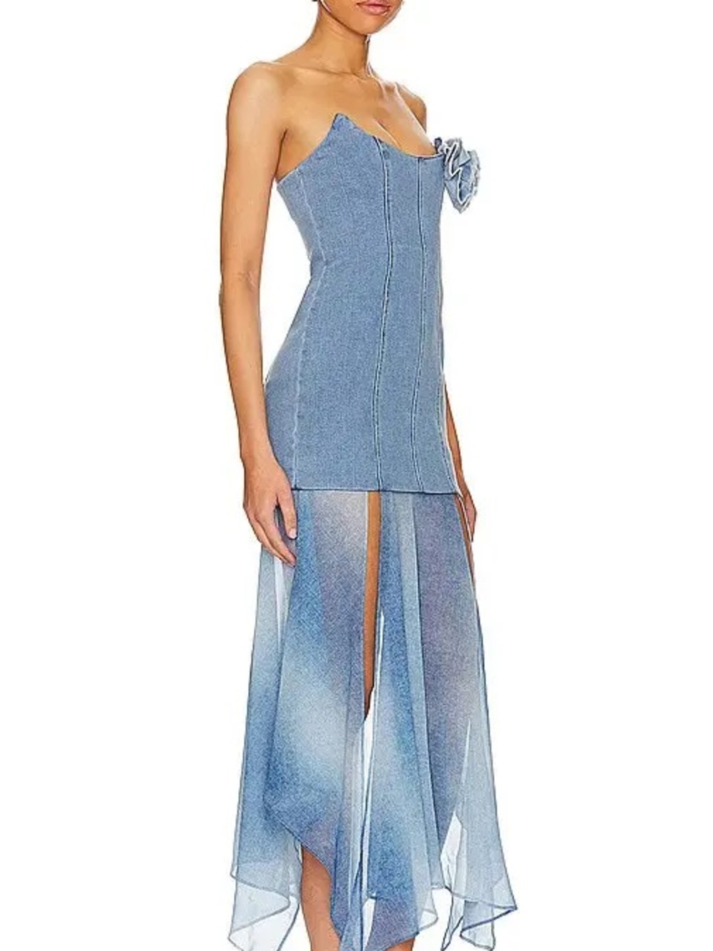 Lovers + Friends Light Blur Denim Strapless Mini Dress
